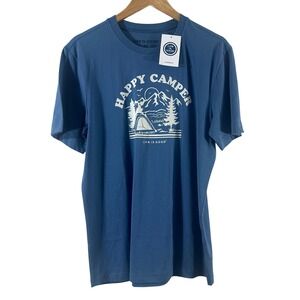 Life is Good Mens Happy Camper Graphic T-Shirt Vintage Blue Cotton Medium